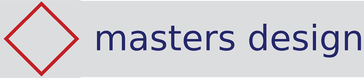 Red diamond with "masters design" text.
